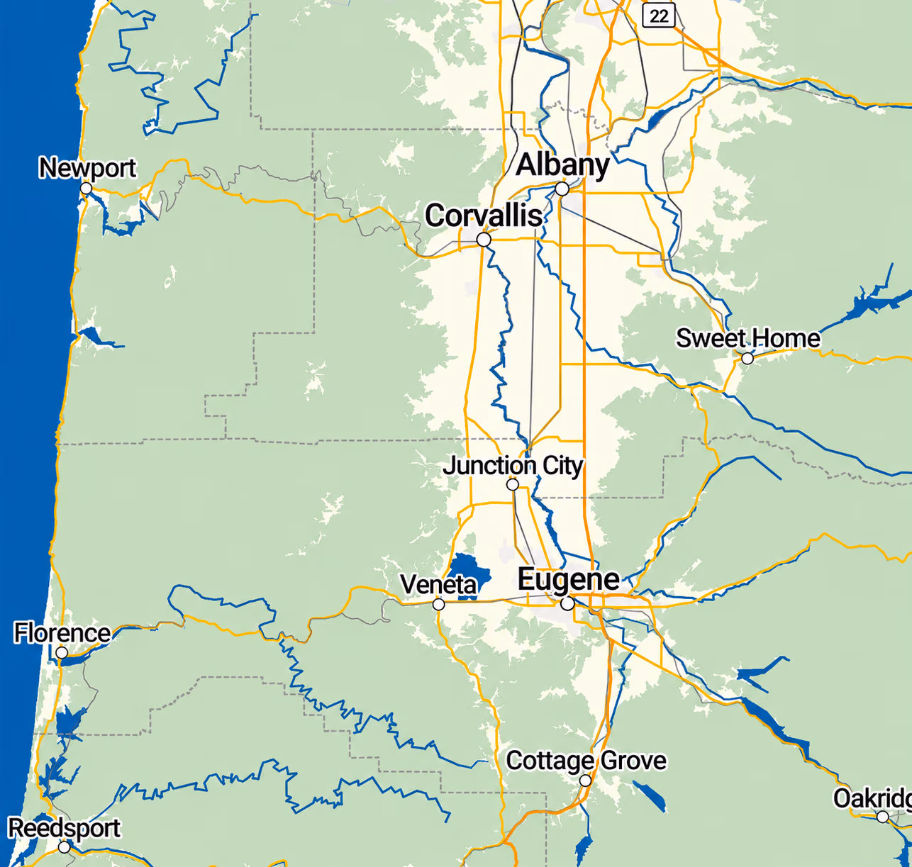 Service area map of junction city and surrouding cities